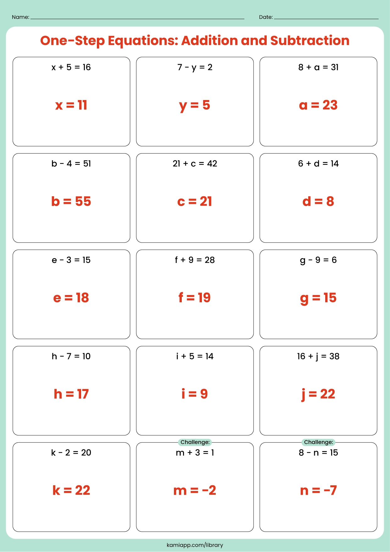 1 Step Algebra Equations Worksheet Pdf Fill Online Printable 
