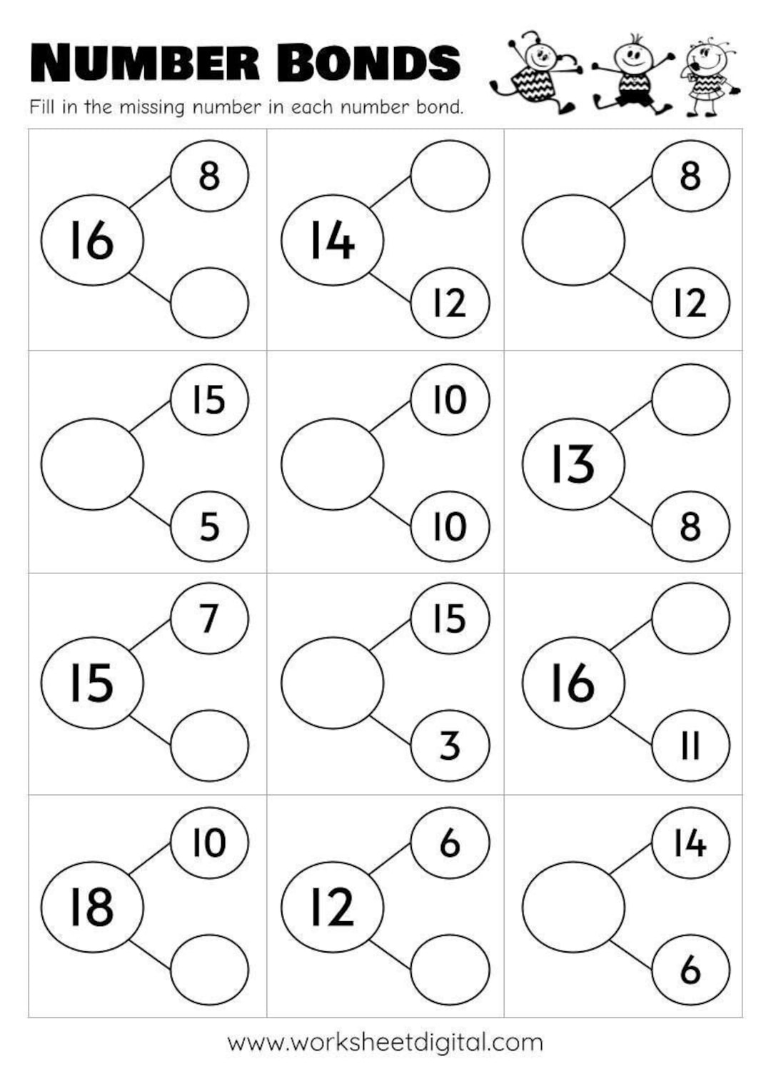10 Printable Number Bonds Math Worksheets Numbers 1 To 20 10 Printable Number Bonds Math Worksheets Numbers 1 To 20
