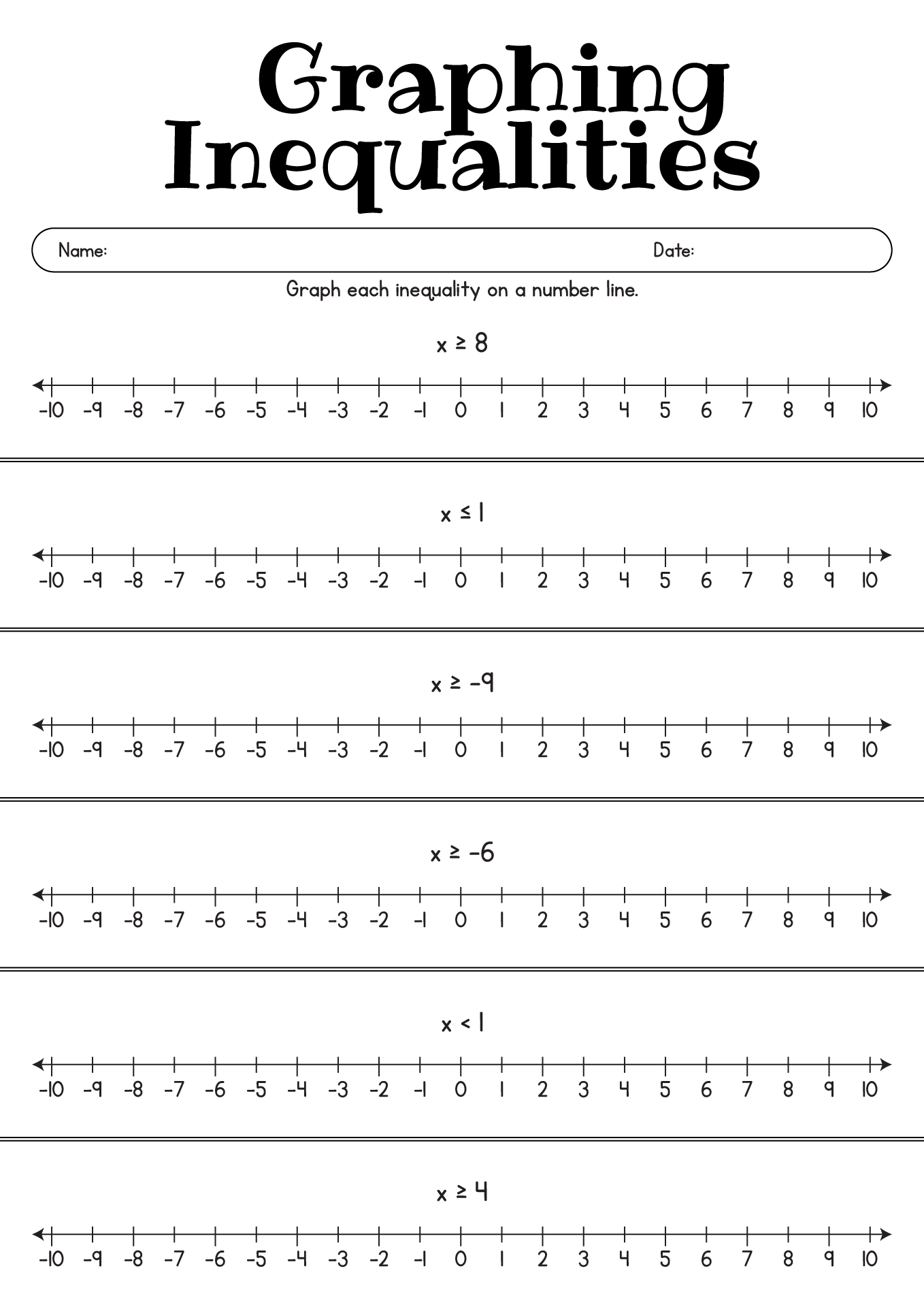 11 Graphing Inequalities On A Number Line Worksheets Free PDF At 11 Graphing Inequalities On A Number Line Worksheets Free PDF At
