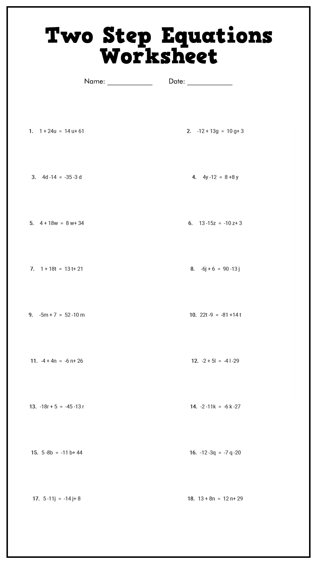 11 Solve Two Step Equations Printable Worksheet Free PDF At 11 Solve Two Step Equations Printable Worksheet Free PDF At