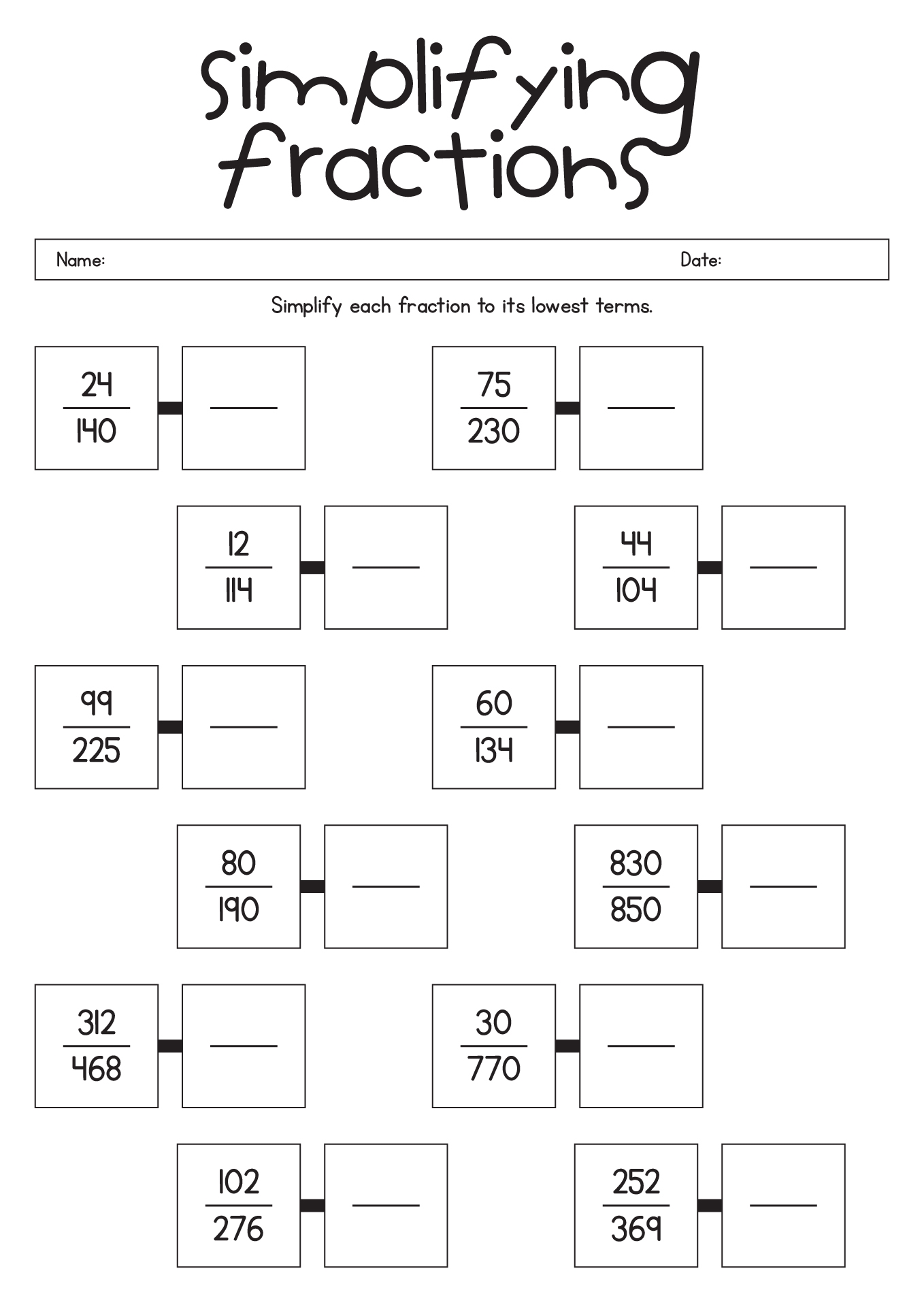 12 Simplifying Fractions Worksheets For Grade 5 Free PDF At 