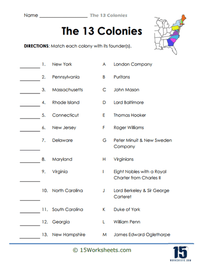 13 Colonies Worksheets 15 Worksheets