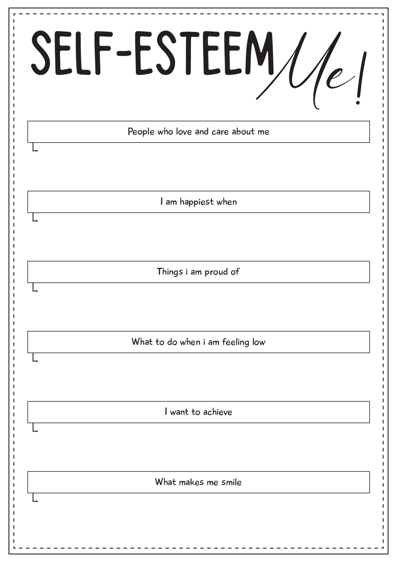 self esteem worksheet self esteem worksheet