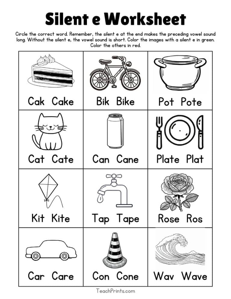 silent e worksheets