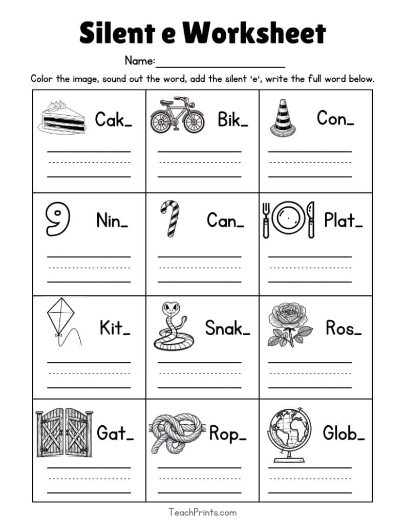 13 Silent E Worksheets Free PDF Printables Teach Prints