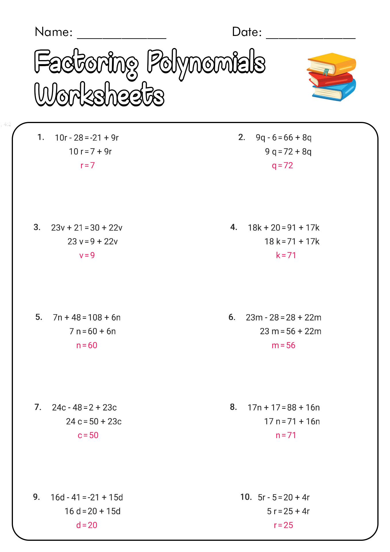 16 Factoring Polynomials Practice Worksheet And Answers Free PDF At 16 Factoring Polynomials Practice Worksheet And Answers Free PDF At