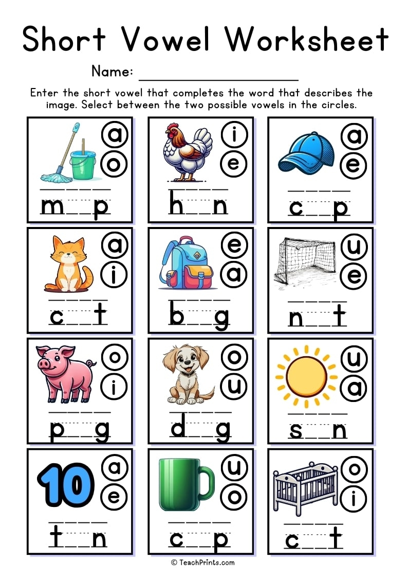 16 Short Vowel Worksheets Free PDF Printables Teach Prints