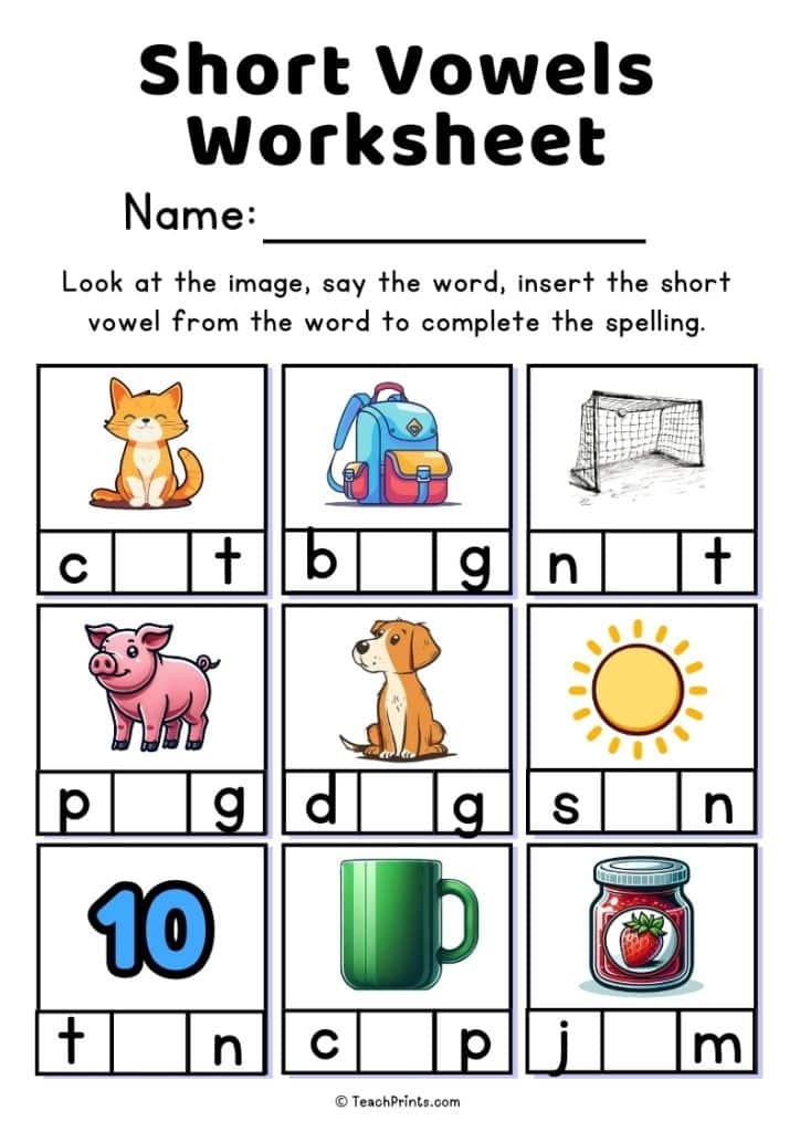 16 Short Vowel Worksheets Free PDF Printables Teach Prints