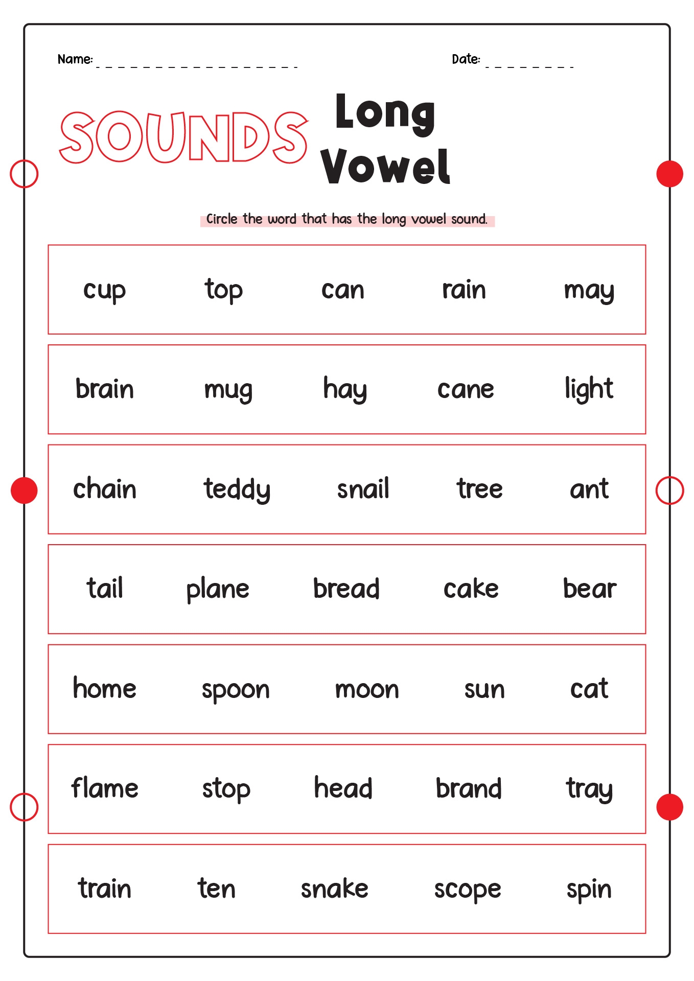 long vowel sounds worksheets