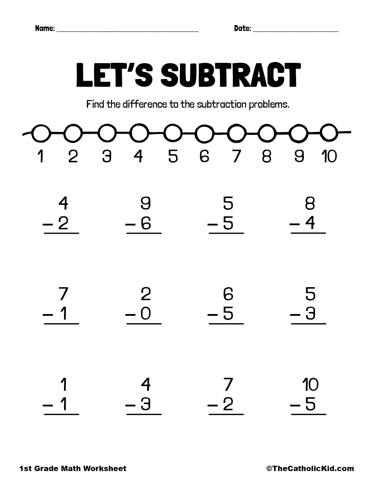 1st grade subtraction worksheets