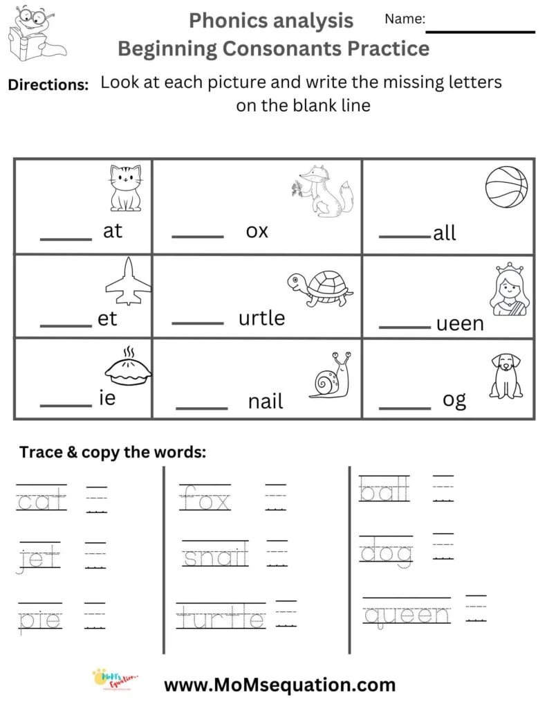1st Grade Phonics Worksheets Beginning Consonants Mom 39 sEquation