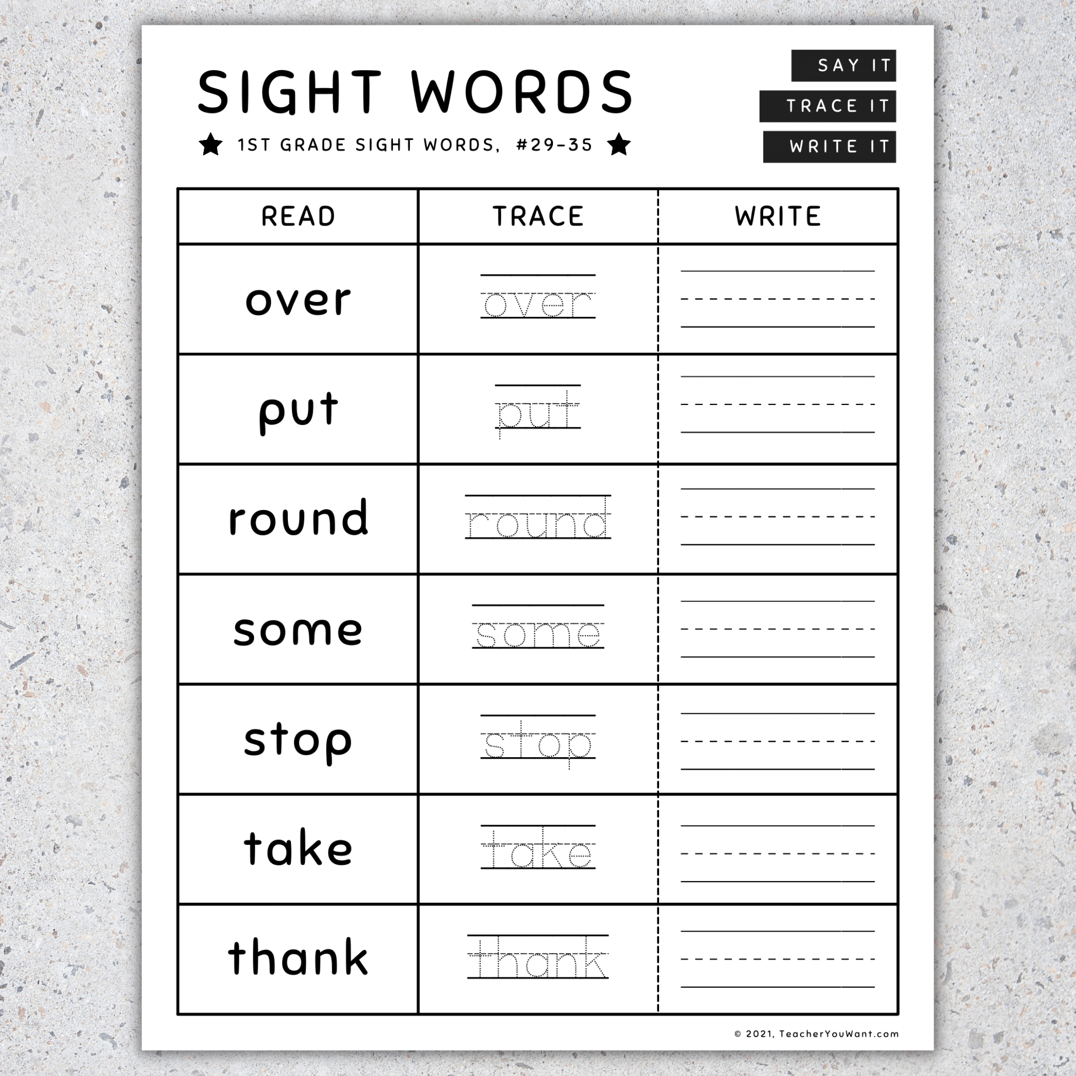 1st Grade Sight Words Read Trace Write Worksheets Activities 