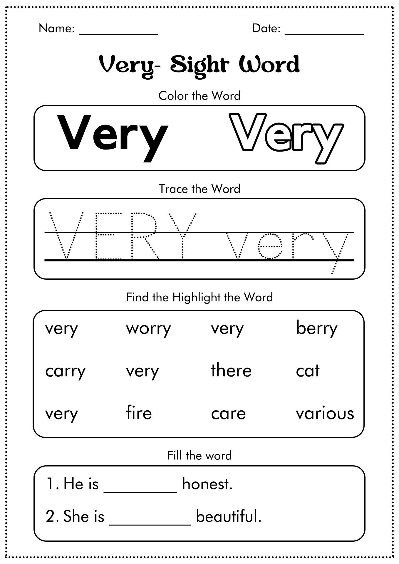 1st grade sight words worksheets