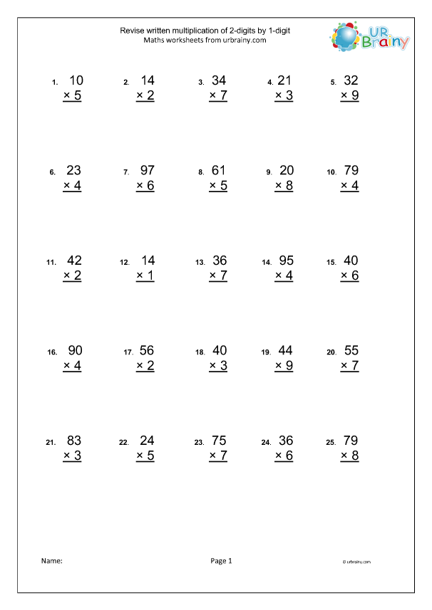 2 Digit By 1 Digit Multiplication PDF Maths Resources Worksheets 