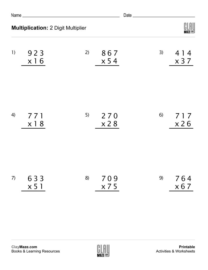2 digit multiplication worksheets