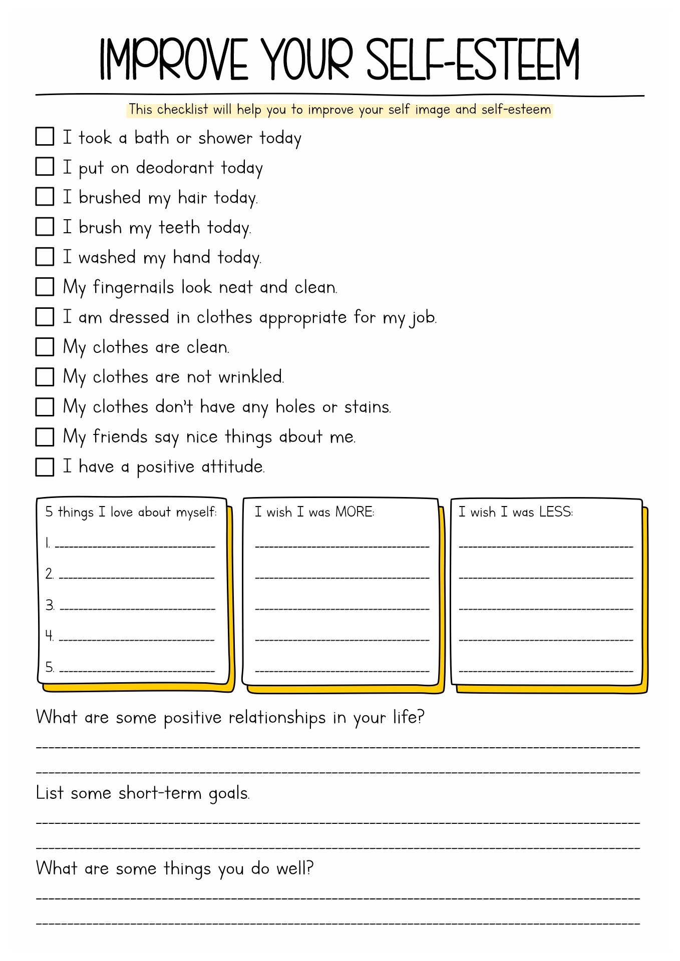 worksheets for self esteem worksheets for self esteem