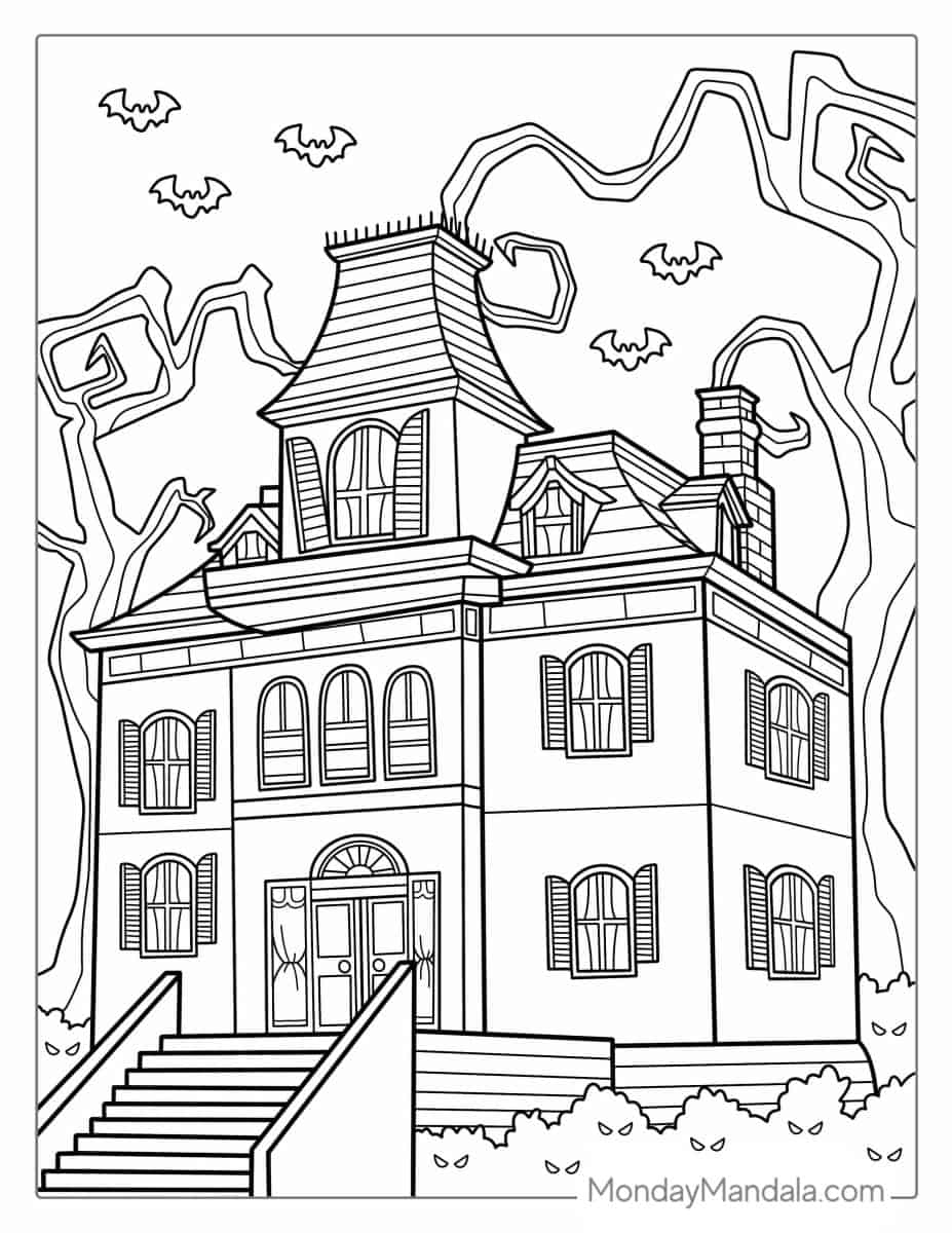 20 Haunted House Coloring Pages Free PDF Printables 