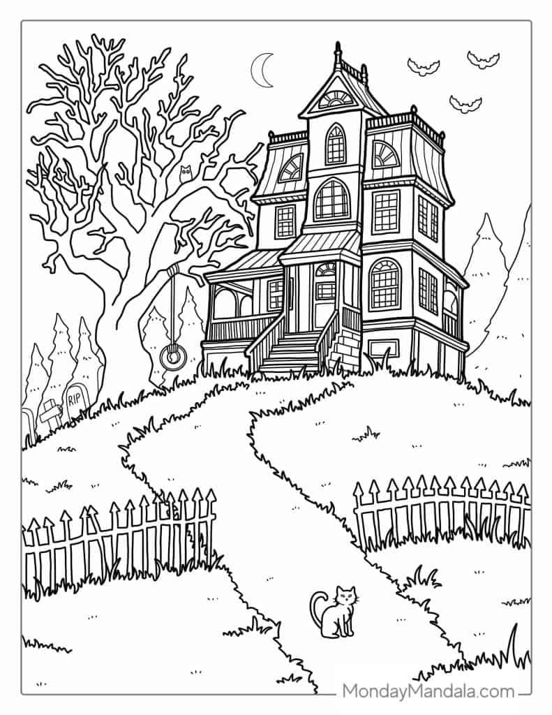 20 Haunted House Coloring Pages Free PDF Printables 