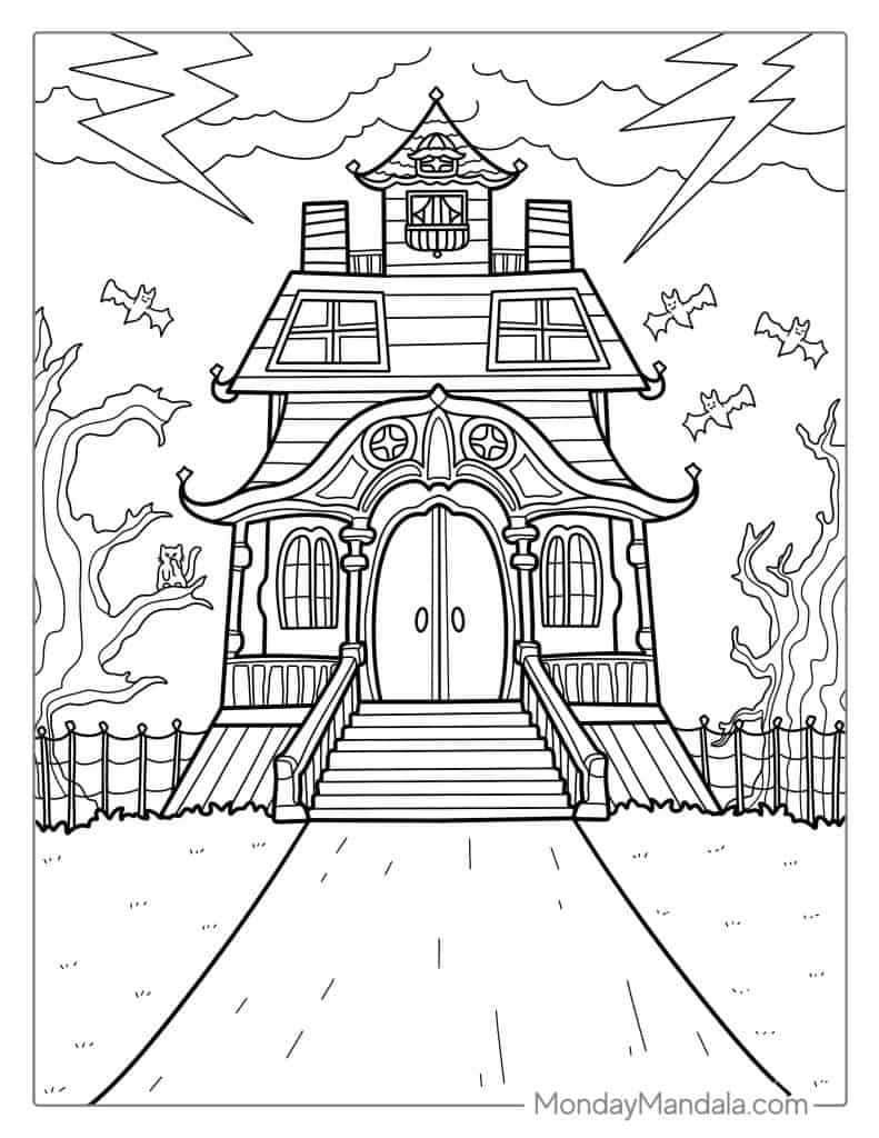 20 Haunted House Coloring Pages Free PDF Printables 
