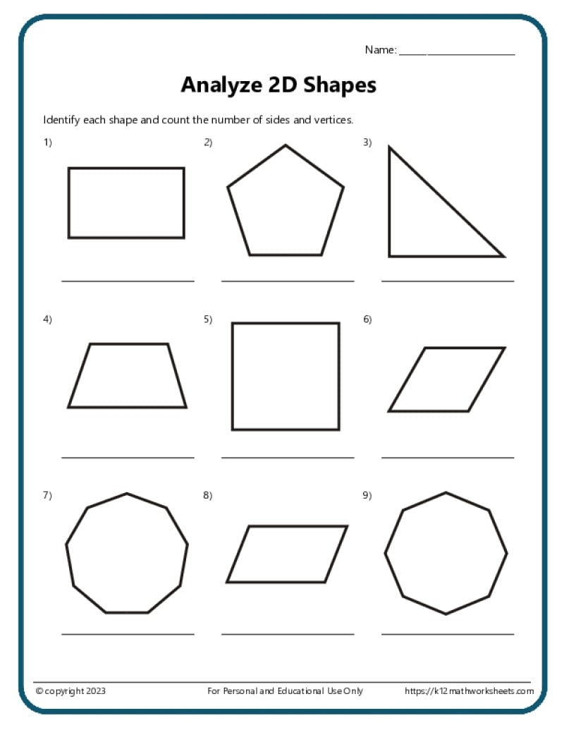 2D Shapes Worksheets