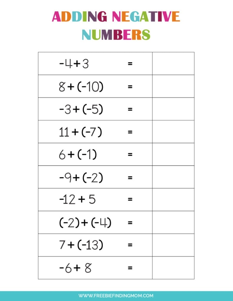 3 Free Printable Adding And Subtracting Negative Numbers 3 Free Printable Adding And Subtracting Negative Numbers