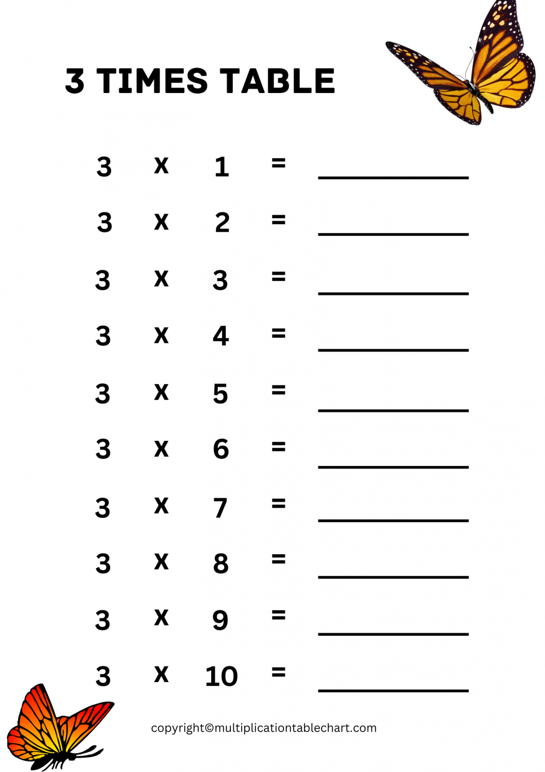 3 times table worksheet