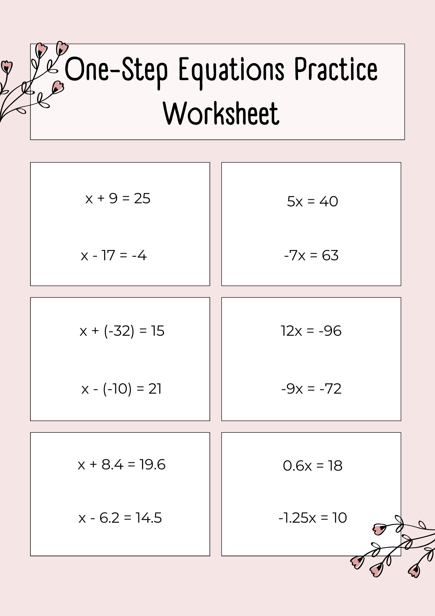 30 One Step Equations Worksheet Samples To Download