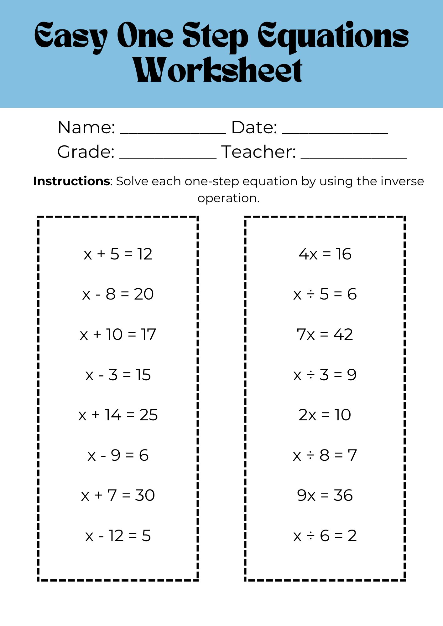 30 One Step Equations Worksheet Samples To Download 30 One Step Equations Worksheet Samples To Download