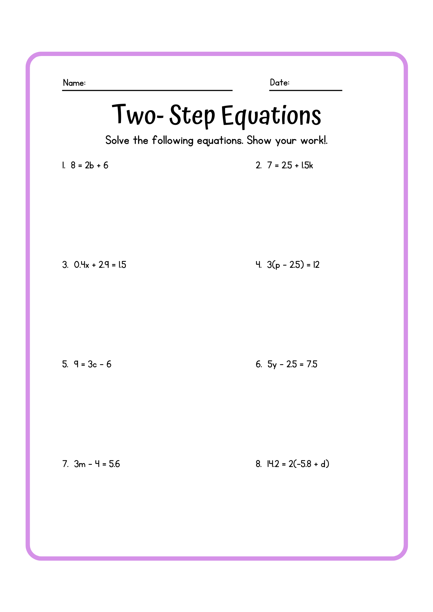 30 Two Step Equations Worksheet Samples To Download