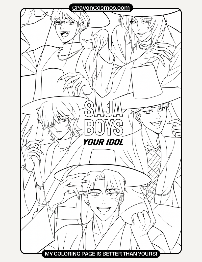 35 Saja Boys Coloring Pages For Adults And Teens K Pop Demon Hunters 35 Saja Boys Coloring Pages For Adults And Teens K Pop Demon Hunters