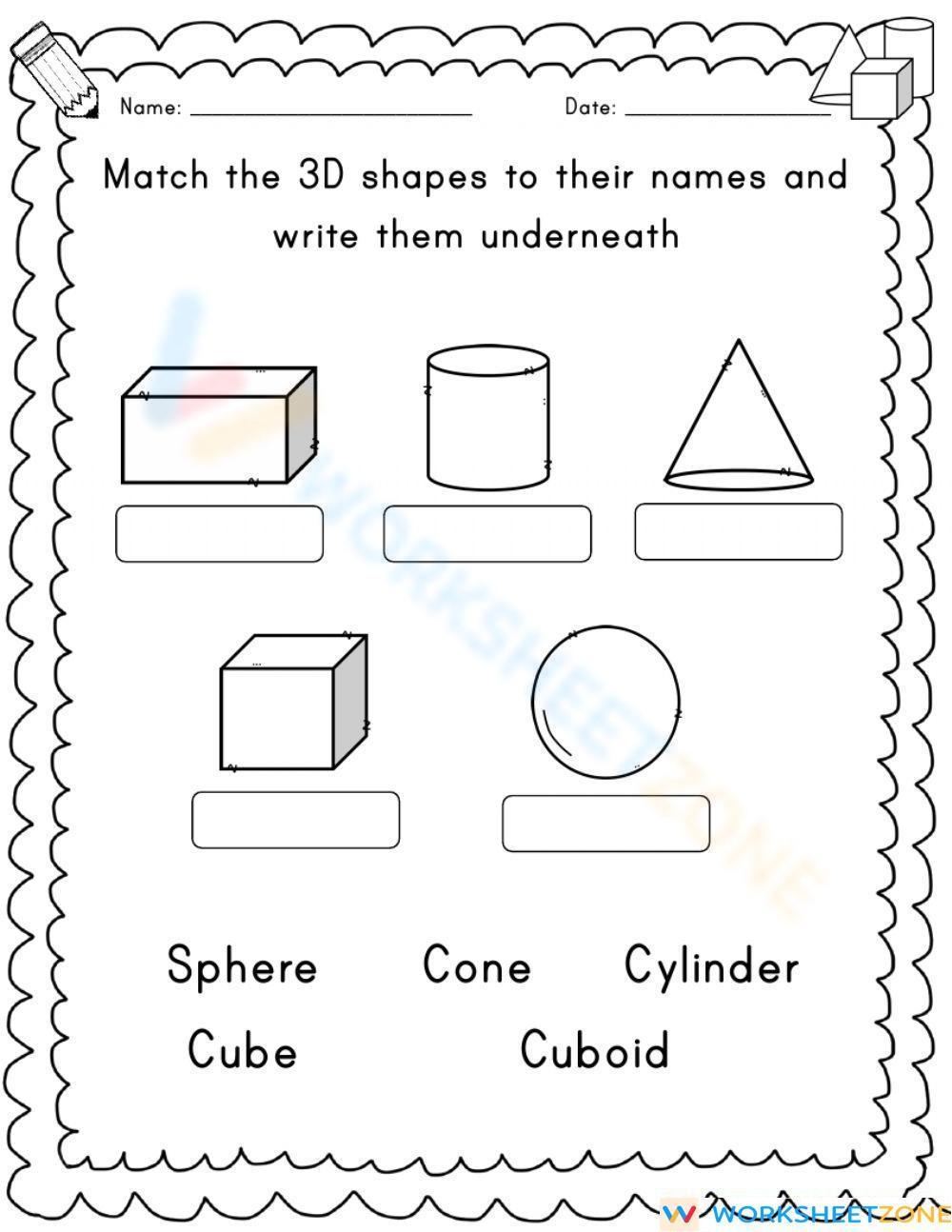 3D Shapes Worksheet 3D Shapes Worksheet