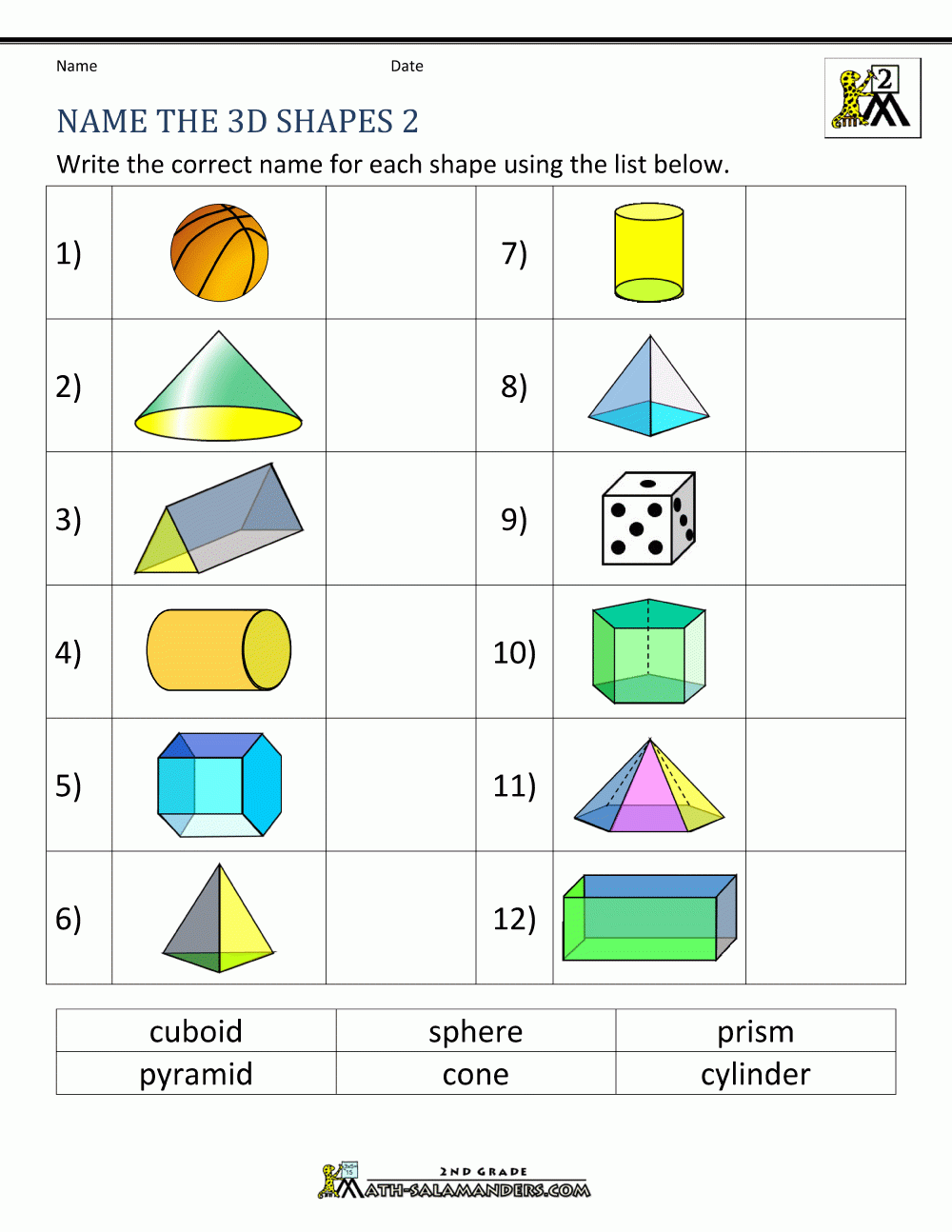 3d Shapes Worksheets 2nd Grade 3d Shapes Worksheets 2nd Grade