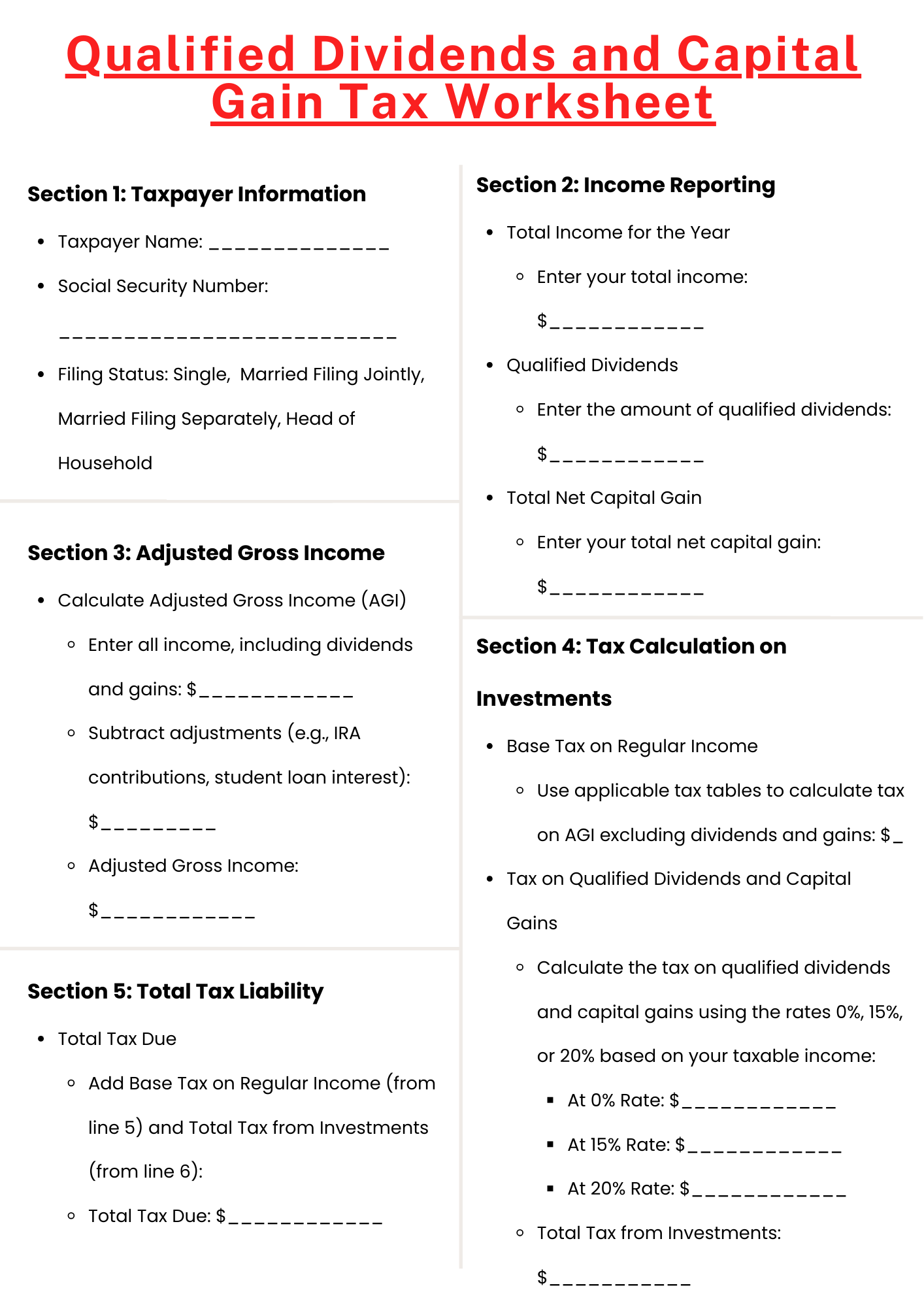 40 Free Printable Qualified Dividends And Capital Gain Tax Worksheet 