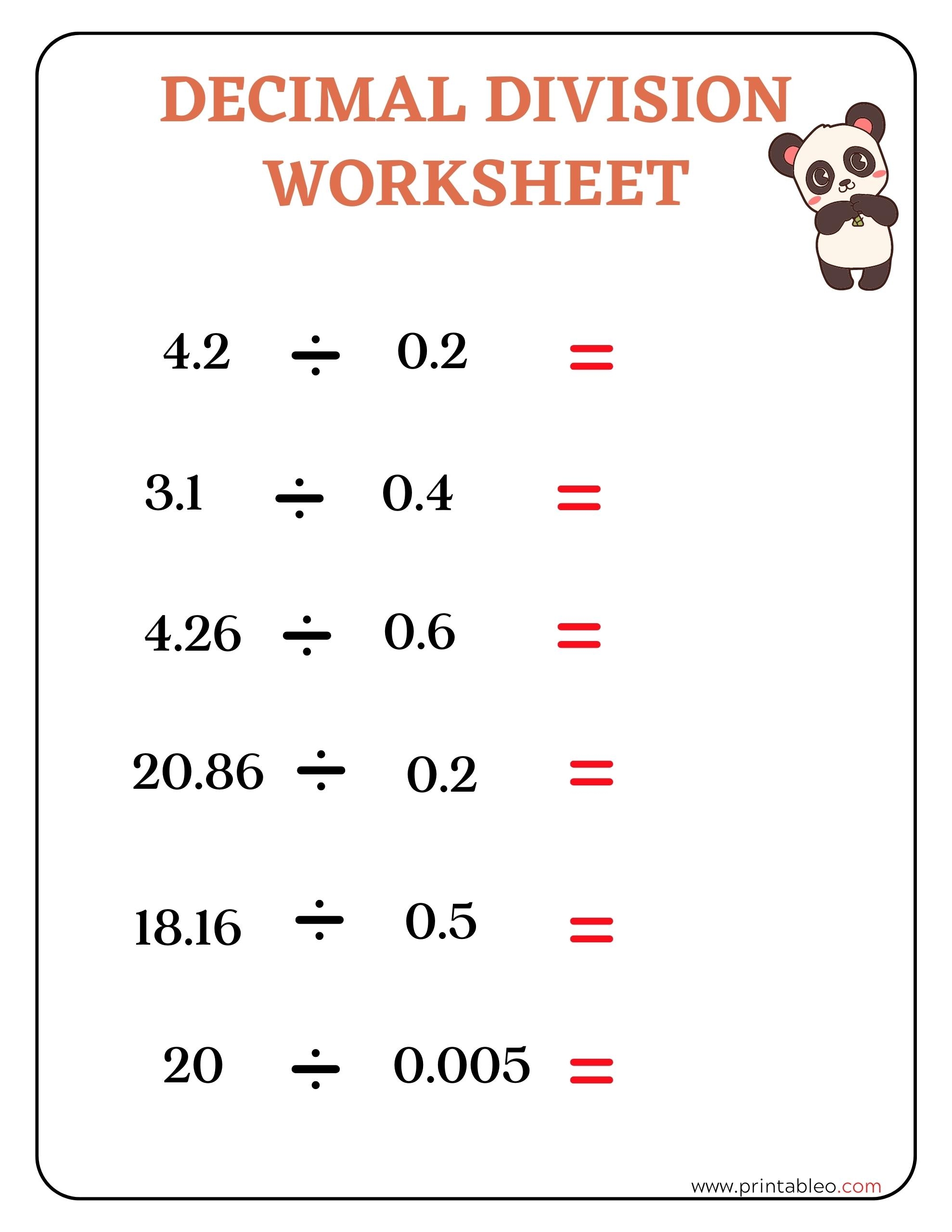 41 Decimal Division Number Worksheet With Lesson Plan