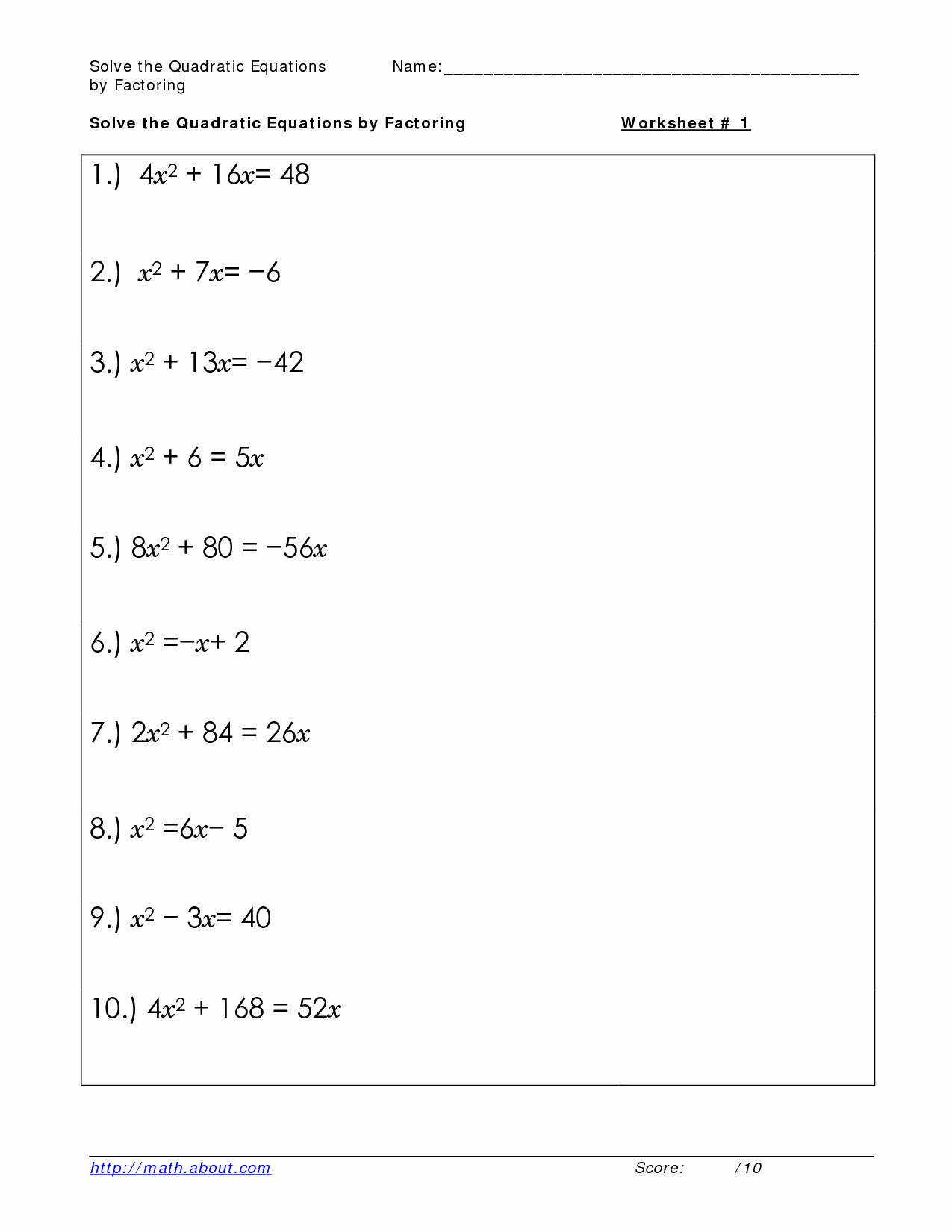 47 Factoring Quadratic Equations Worksheet 47 Factoring Quadratic Equations Worksheet