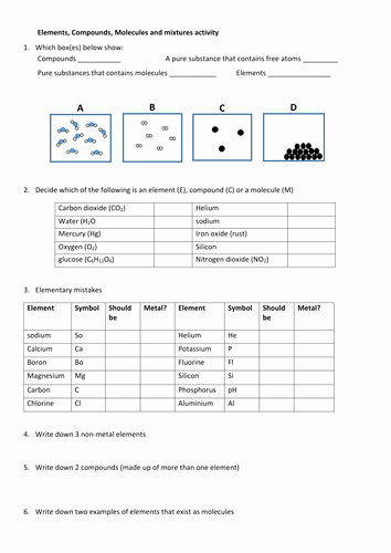 48 Elements Compounds And Mixtures Worksheet