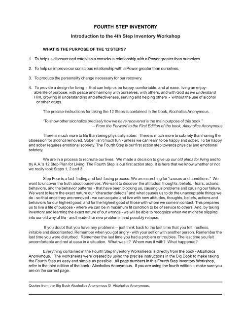 4th Step Instructions And Notes Seekers Group Worksheets Library