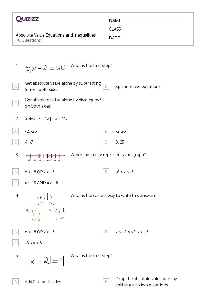 50 Absolute Value Equations Functions And Inequalities Worksheets 