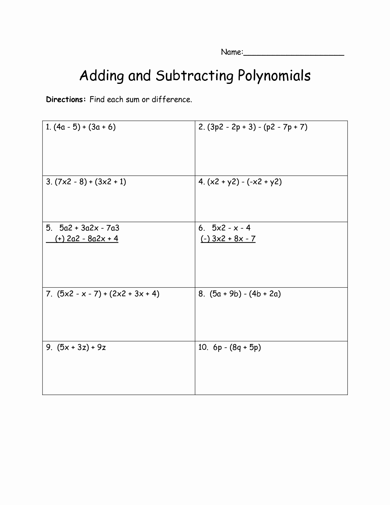 50 Adding And Subtracting Polynomials Worksheet Chessmuseum Template 