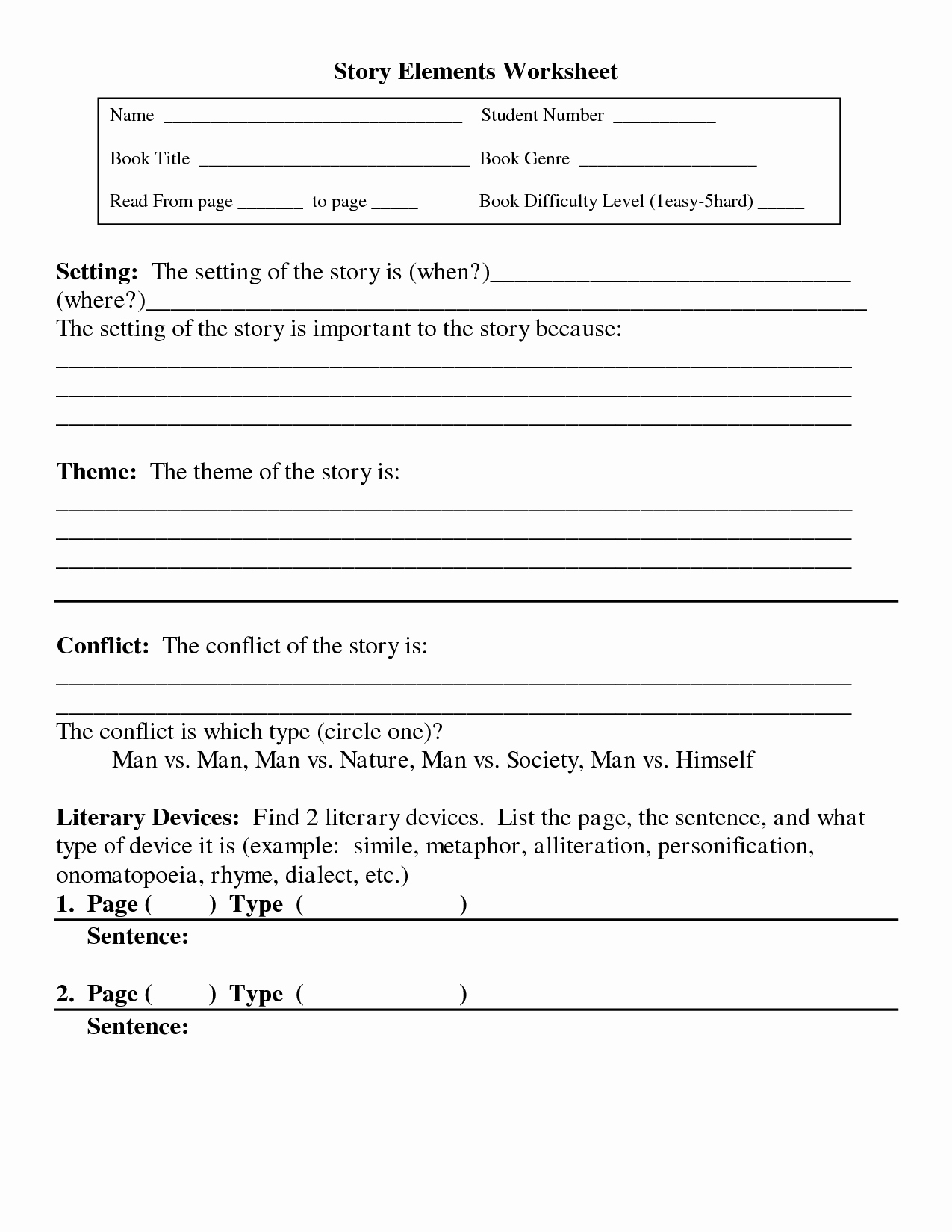 50 Elements Of A Story Worksheet