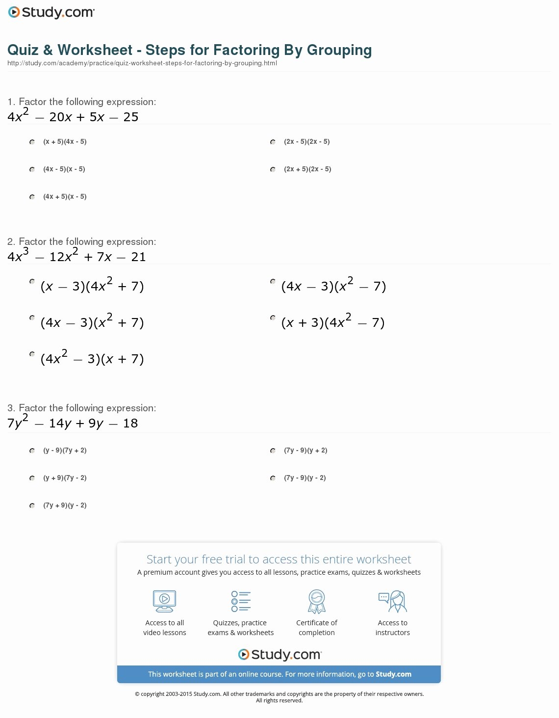 factorisation by grouping worksheet