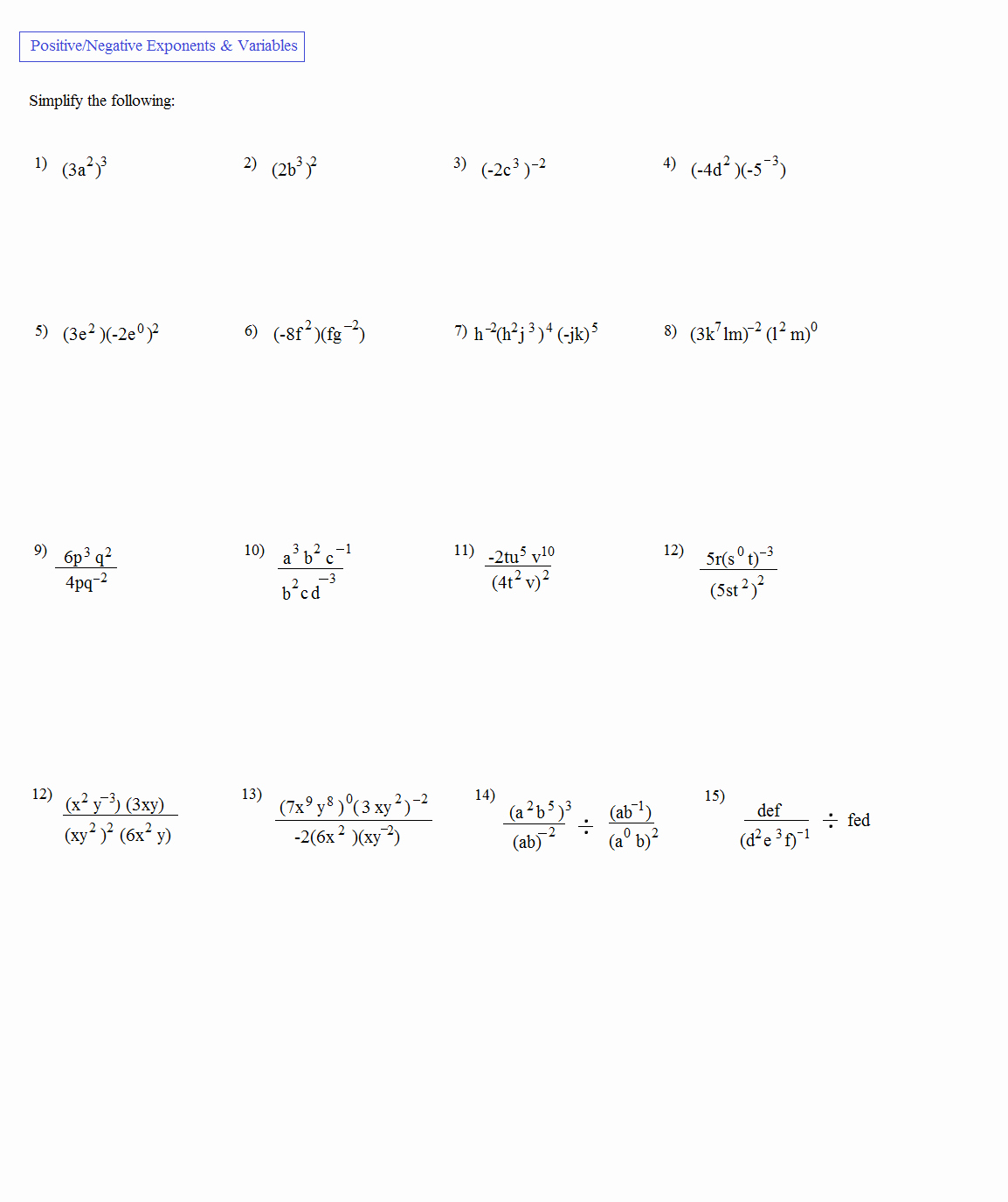 50 Negative Exponents Worksheet Pdf 50 Negative Exponents Worksheet Pdf