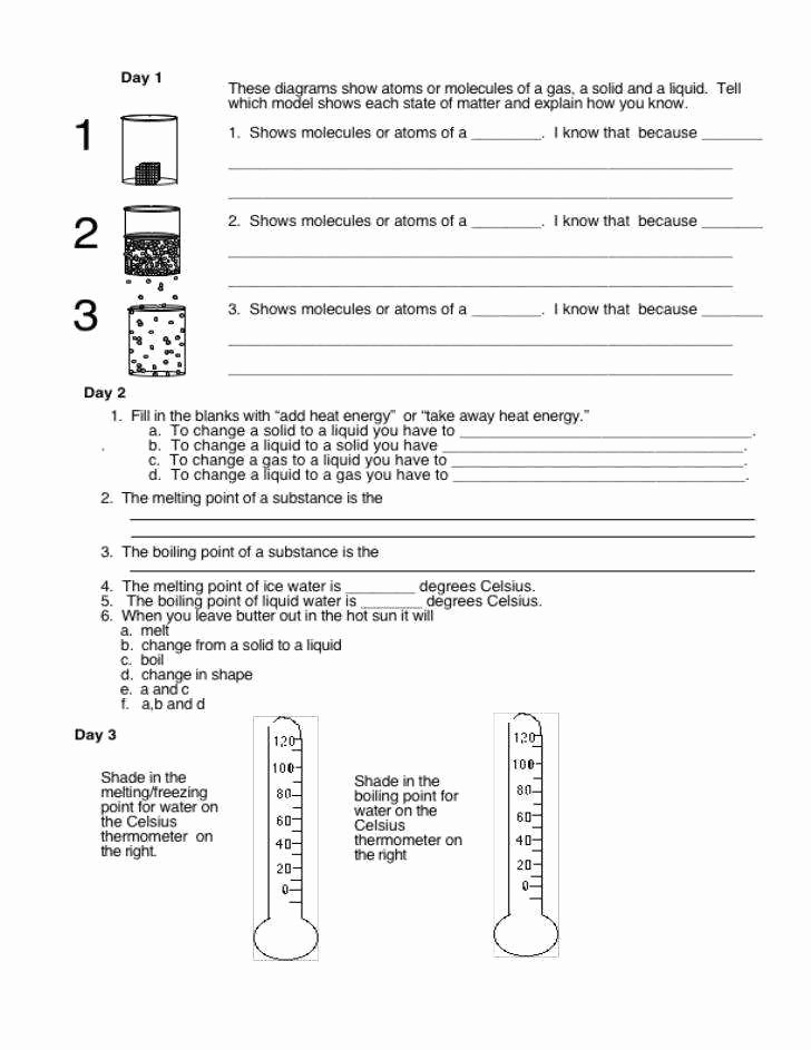 properties of matter worksheet
