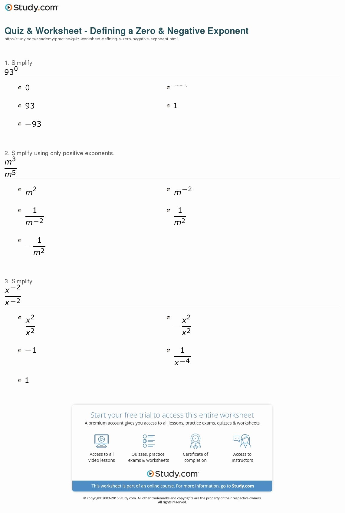 negative exponents worksheet negative exponents worksheet
