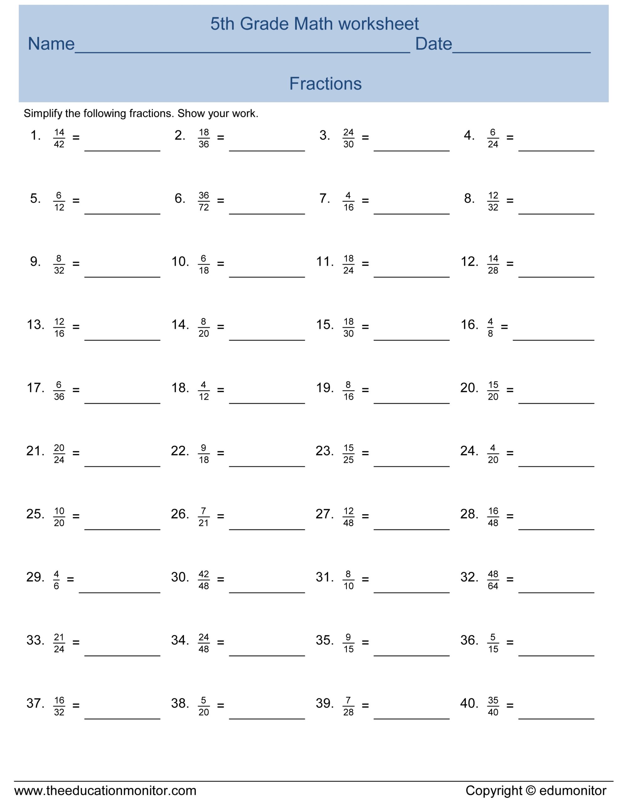 5th Grade Fractions Practice Worksheet MySchoolsMath 5th Grade Fractions Practice Worksheet MySchoolsMath