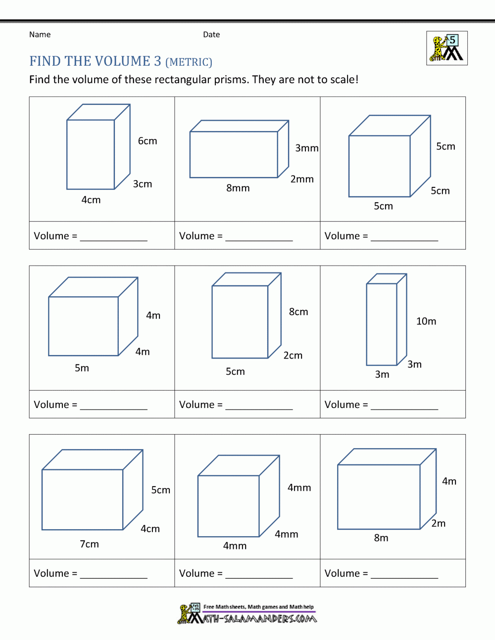 5th Grade Volume Worksheets