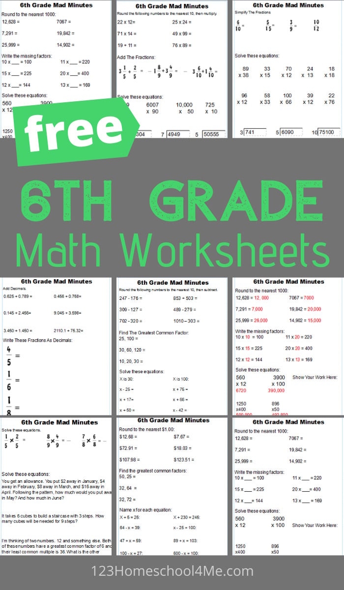 math worksheets for 6th graders