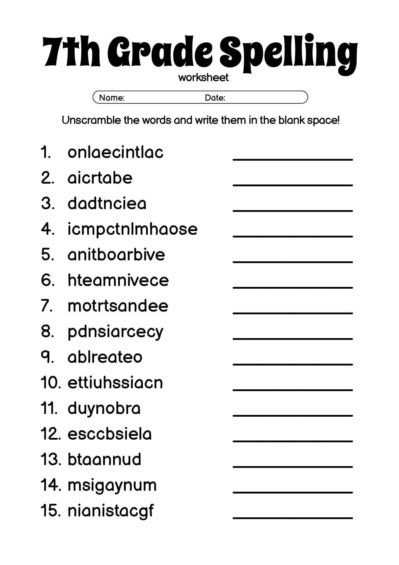 7th Grade Spelling Worksheets 7th Grade Worksheet Category Page 1