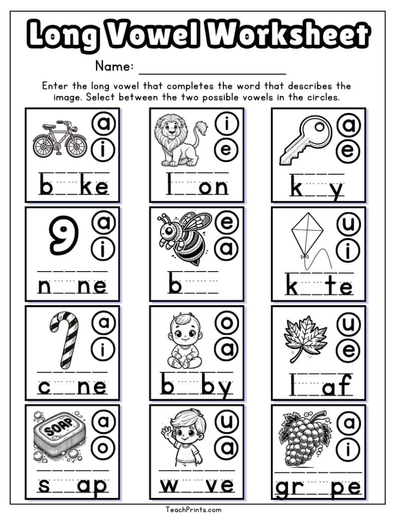 8 Long Vowel Worksheets Free PDF Printables Teach Prints