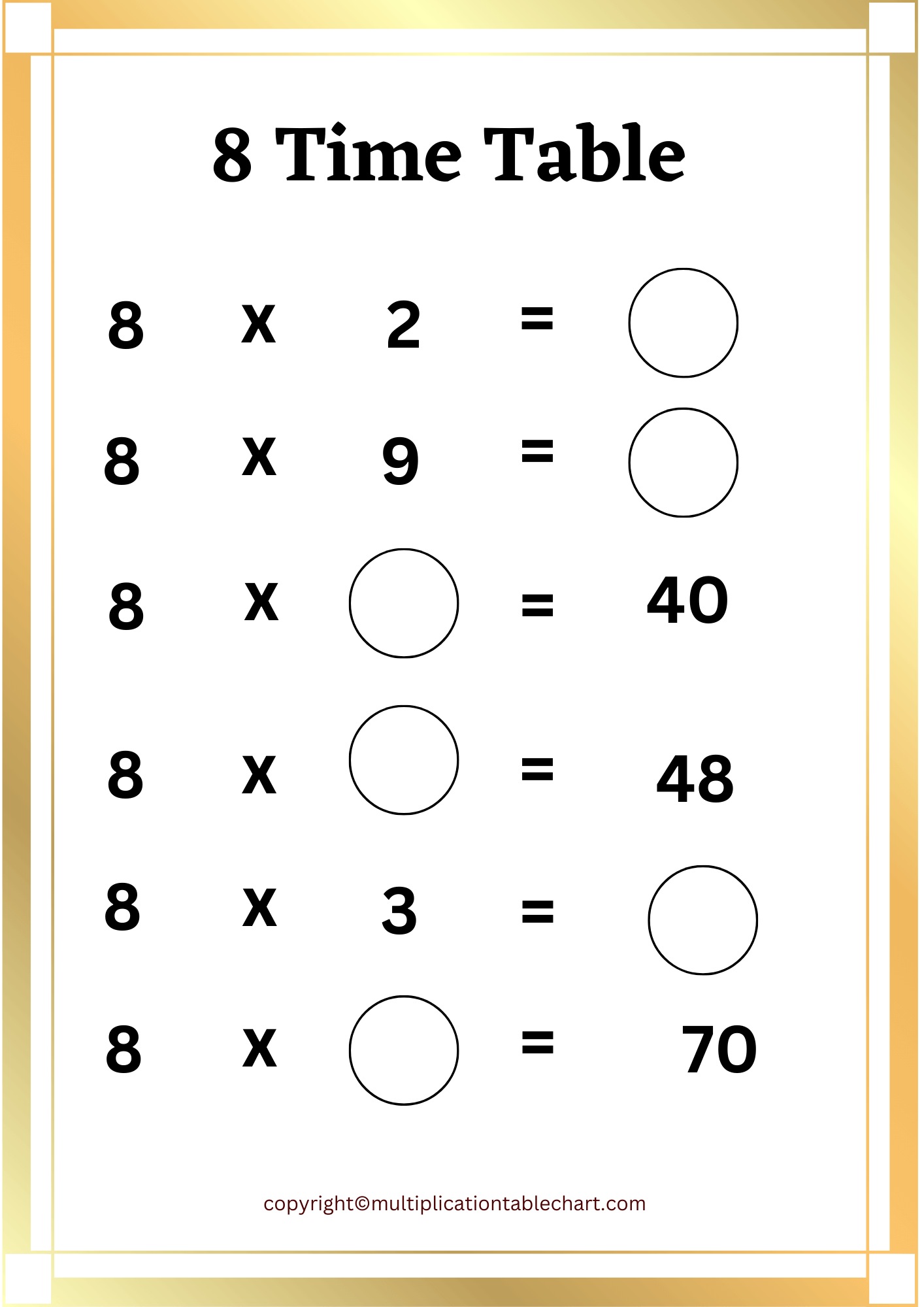 8 times table worksheet